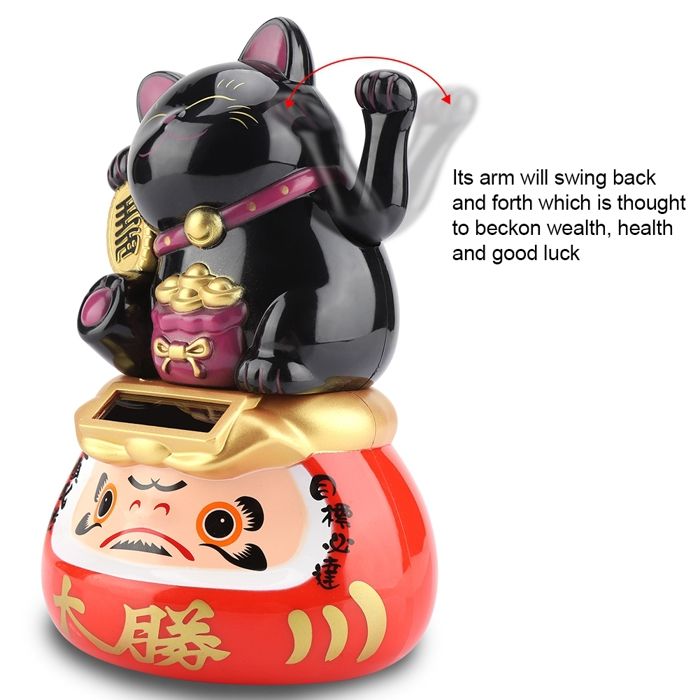 Acheter Figurines de chat porte-bonheur à énergie solaire, 1 pièce, Maneki Neko, agitant la main, pour la maison, le bureau, la voiture, les vacances, le nouvel an, décor saisonnier