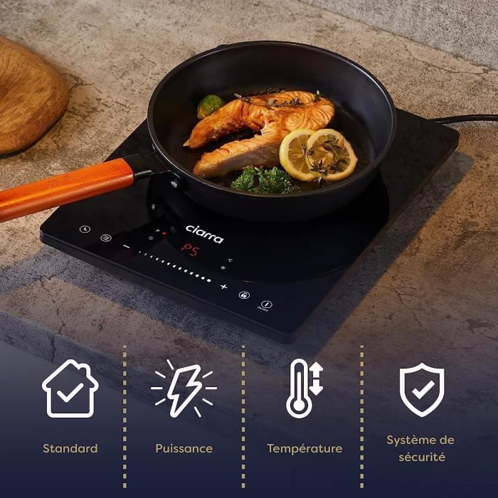 Plaque Induction Portable Amzchef, plaque de cuisson à induction de 2000W,  9 niveaux de puissance, 9 réglages de température - Cdiscount Electroménager