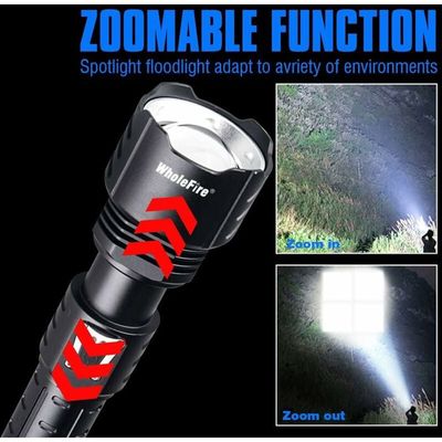 XHP90 Lampe de Poche Ultra Puissante 10000 Lumens Rechargeable par USB 5 Modes Tactique Policier