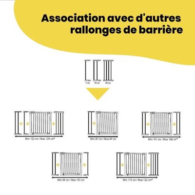 Extension Pour Barrière De Sécurité - 14 Cm, Sans Perçage, Blanc Acier - Enfants Et Chiens