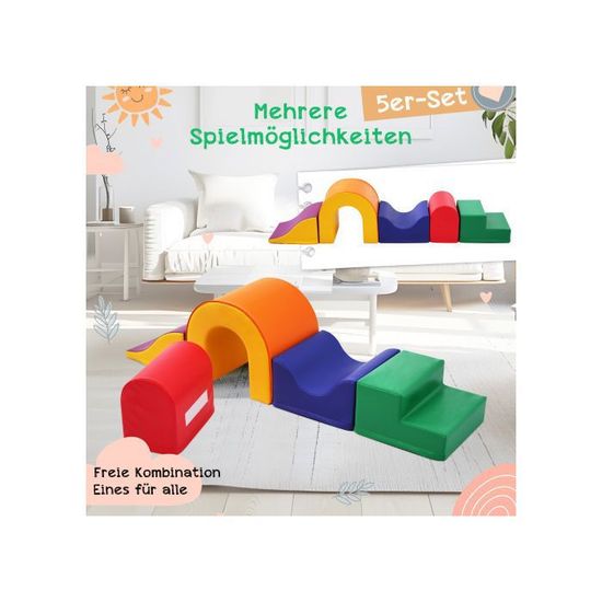 DREAMADE 6 PCS Module Motricité Bébé, Blocs de Construction en Mousse pour Enfant avec Housse en Cuir Étanche et Fermetures Auto-agrippantes, Parcours de Motricité Bébé pour 1 Ans (Multicolore