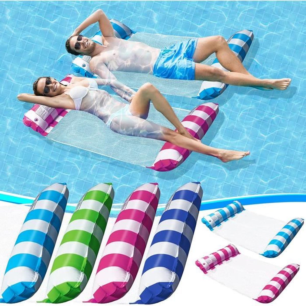 Inflatable Pool Float,2 Pc MultiPurpose Inflatable Water Hammock with Strong Mesh,Portable
