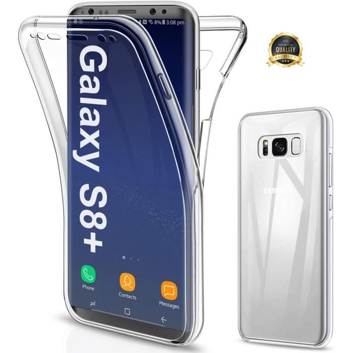 Compatible Samsung Galaxy S8 Plus Coque,360 degrés Mince Tout Inclus 3 dans 1 boîtier Cover,Anti Rayure Antichoc Résistant PC Dur Case+Film de Verre trempé,pour Galaxy S8 Plus-Or Rose