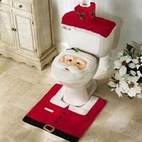 couverture de siège de toilette,Décorations Noël Housse pour abattant de WC,pour Tapis de Salle de Bain Set de décoration(3pcs)
