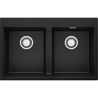 Evier Cuisine en Granit Noir, 78 x 50 cm, Évier 2 bac + Kit de Vidage, Évier au meuble 80cm - Oslo 80 Twin