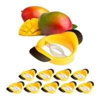 10 x Mangoschneider, Mango teilen & entkernen, rutschfester Griff, Edelstahl-Klinge, Mango Slicer, schwarz-gelb