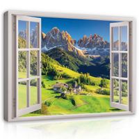 Impression sur Toile Fenêtre Montagnes 3D Effet 100x75 cm XXL Tableau Décoration Murale Intissée pour Salon Chambre pret a accroche