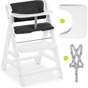 Tablette Hauck Beta Plus Newborn Set Deluxe Gris Foncé Chaise Haute Bebe Bois Coussin d'Assise et Réducteur Évolutive avec Transat Inclinable 