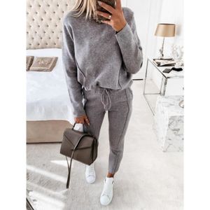 SWEATSHIRT Sportswear - Femmes - Costume à manches longues pull décontracté pantalons longs - Couleur unie - Type grey1