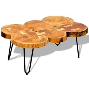 TABLE BASSE JARDIN  vidaXL Table basse 35 cm 6 troncs Bois