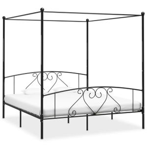 STRUCTURE DE LIT Cadre de lit à baldaquin - VINGVO - Noir Métal - 200 x 200 cm - Sommier à lattes - Classique
