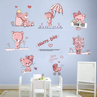 Decalmile Stickers Muraux Ours En Peluche Rose Autocollant Mural