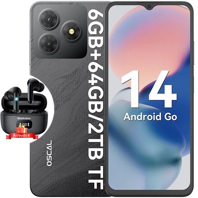 OSCAL Flat 1C Telephone Portable, 4GB 32GB/SD-1To, 6,52 IPS HD Écran, Smartphone Pas Cher Batterie 4700mAh, Android 13, Caméras 8MP 5MP, Smartphone Double SIM/Face ID/GPS/2Ans De Garantie - Noir - Lax
