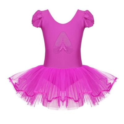 Robe Ballet Arshiner Fille 2-10 Ans - Dos Nu Manches Courtes Avec Jupe Paillettes Irrégulière