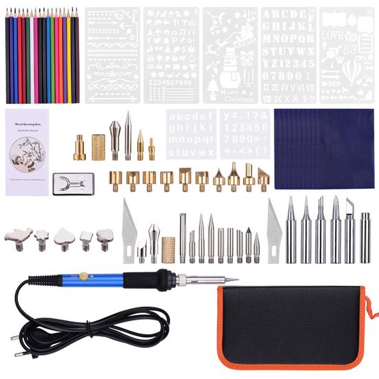 Kit De Pyrogravure 113 Pièces - Fer à Souder 60W Réglable 200-450°C - Pour Bois, Cuir, Carton - Idéal Bricolage