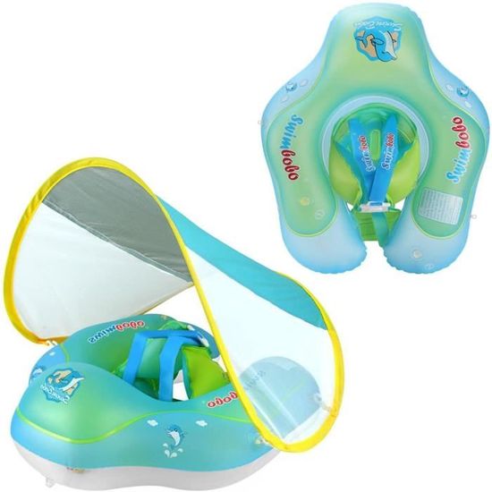 Bouée Bébé Avec Auvent UPF50+ - Pour 1 à 6 Ans - Gonflable - Siège Intégré - Pour Piscine, Plage - 80x60 Cm