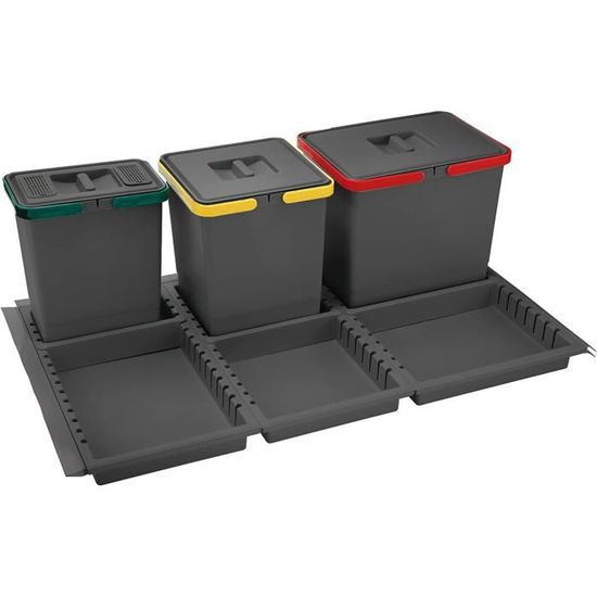 ELLETIPI Mülltrennsystem Für Schublade – 4 X 15 Liter Behälter Mit Deckel, Grau (81x46x28 Cm)