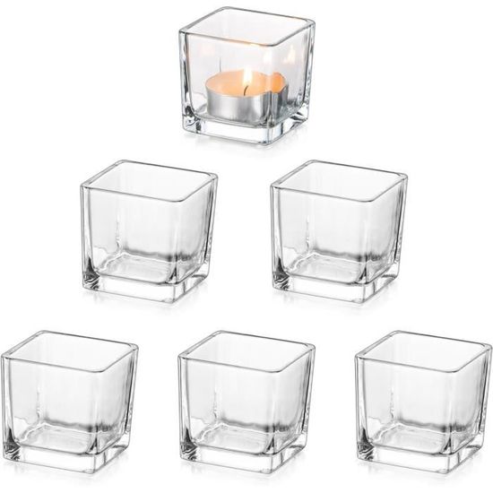 Lot De 12 Bougeoirs Verre Transparent Carrés – Petits Porte-Bougies Votives Modernes, Idéal Noël, Mariage, Déco Table & Centre De Table