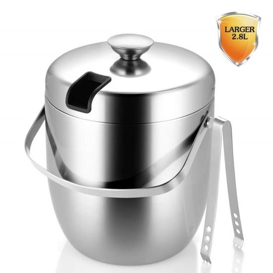 Seau A Glacon Seau à Glace Isotherme Avec Pinces Poignée Couvercle 1,3L Double Paroi En Acier Inoxydable Sceaux A Glacon Rafraichisseur Champagne Pour Bouteille 97209973 Saut A Glacon