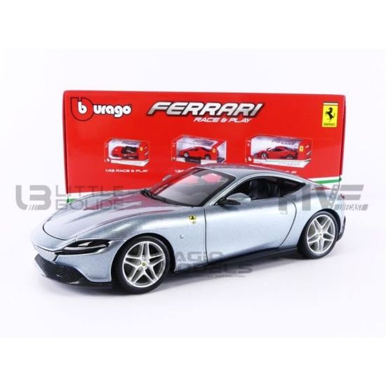 Voiture De Collection Miniature Bburago Ferrari Roma Argent 1:24 - Voiture Miniature Portes Mobiles Série Race & Play