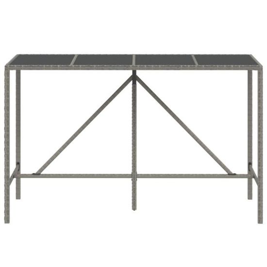 Table De Bar Jardin Poly Rotin – Dessus Verre Noir 180x70x110 Cm – Neuve