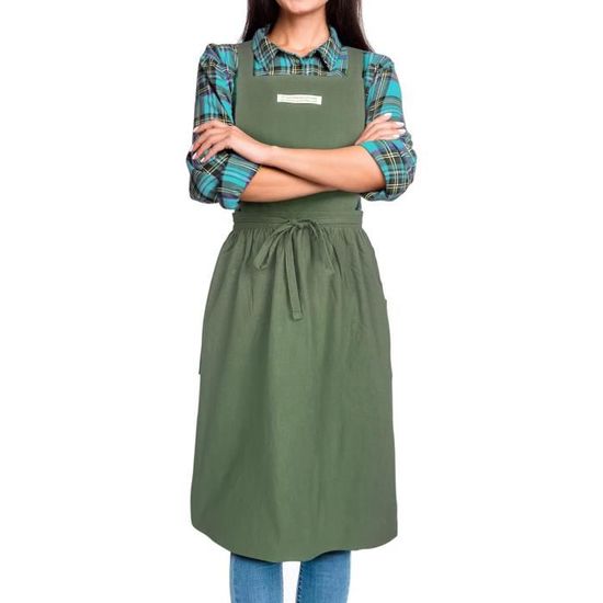 Tablier Style Japonais En Lin De Coton – Dos Croisé, Poches XXL – Ultra Confortable Pour Cuisine, Jardinage Et Ateliers (S à 5XL)