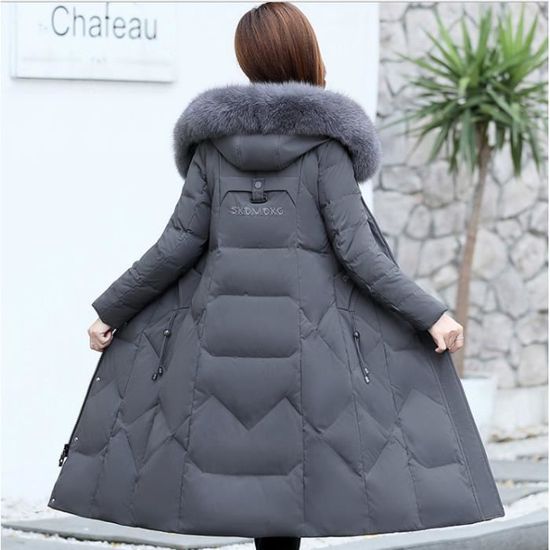 Manteau Femme Hiver Confortable version longue Faux Fourrure Trim avec Poches elegant couture Gris GOGUQ