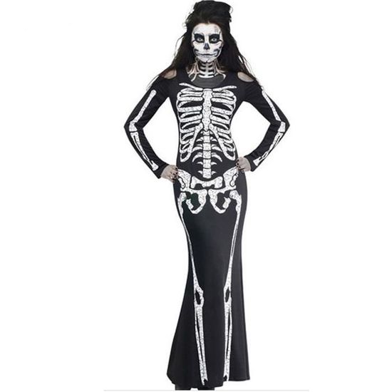 Femme Femmes Squelette Os Cœur Halloween Manches Longues Évasé Swing Mini Robe 