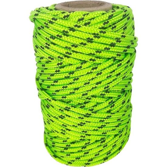 Cordeau Maçon Jaune Corde Nylon Snuro 2mm 100m - Fluorescente Jaune, Polyamide Tressé, Résistante Aux Intempéries Ficelle Polyamide Résistante