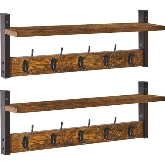 COLAND Lot De 5 Patères En Bois Naturel | Porte-Manteau Mural Déco | Rangement Manteaux, Sacs, Décorations