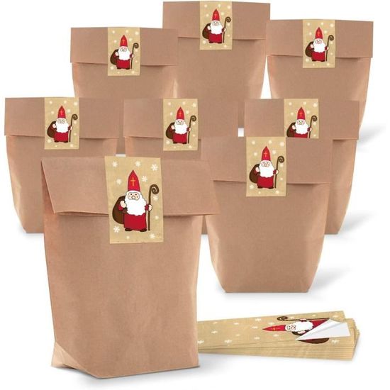 25 Marron Les Petits Motifs Noël Sacs Papier (16,5 X 26 X 6,6