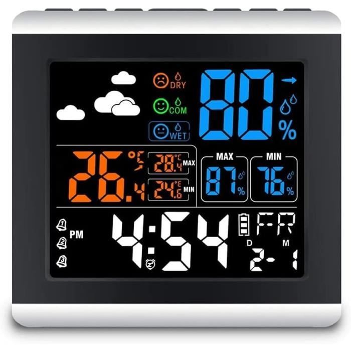 Réveil Connecté Avec Écran Couleur Météo - Affichage Température & Humidité - Contrôle Vocal Et Tactile - Pour Chambre Et Bureau - 10