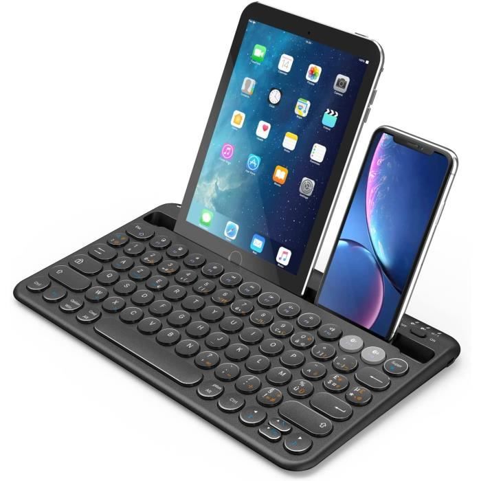 iPad double mode sans fil bleu et violet ordinateur portable QWERTZ seenda Clavier sans fil Bluetooth pour tablette avec pavé numérique et support pour téléphone portable