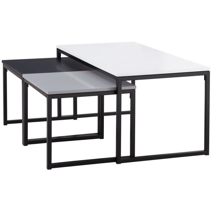 Square 3 Tables Gigognes Style Contemporain Blanc Noir Et Gris