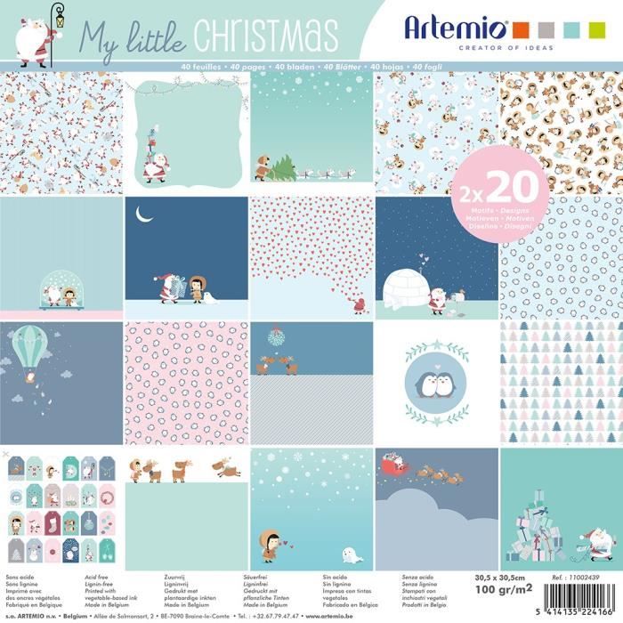 Bloc de 40 feuilles de papier scrapbooking 30x30 cm 'My Little Xmas' d'Artemio