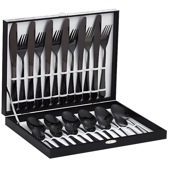 24 Pièces Couteaux Fourchette Cuillères,Ménagère en Acier INOX Vaiselle Couverts Complet pour 6 Personnes- Noir®HOMBUY
