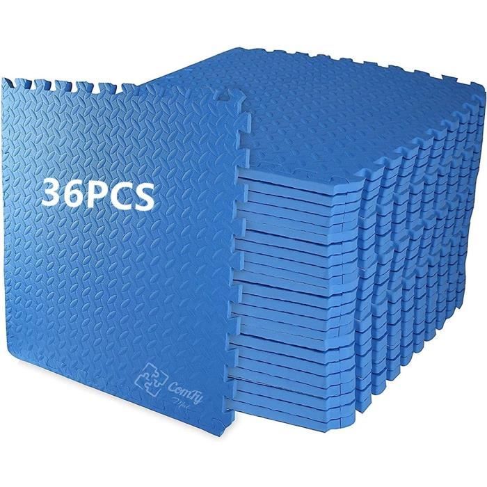 36X Ensemble Tapis de sol, Sport, Tapis Puzzle Antidérapant Mousse Bleu 60*60*1.2cm