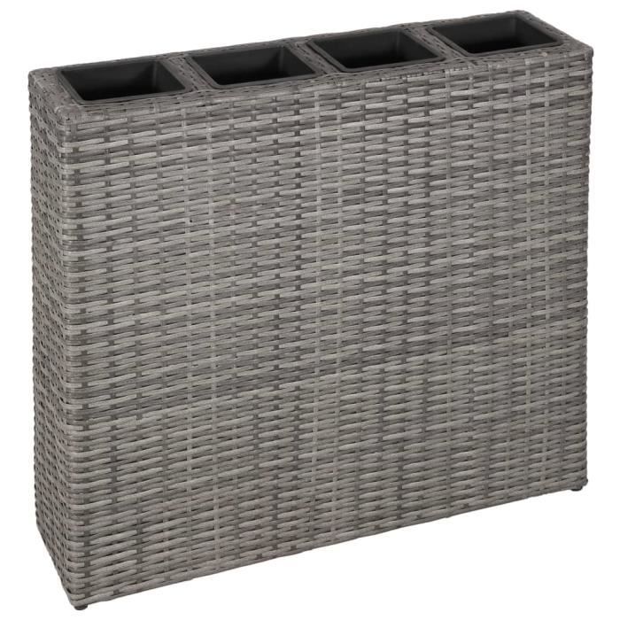 Vente-Hot Jardinière de jardin Bac à Fleurs Pot de fleurs d'extérieur avec 4 pots Résine tressée Gris ®YGCCA