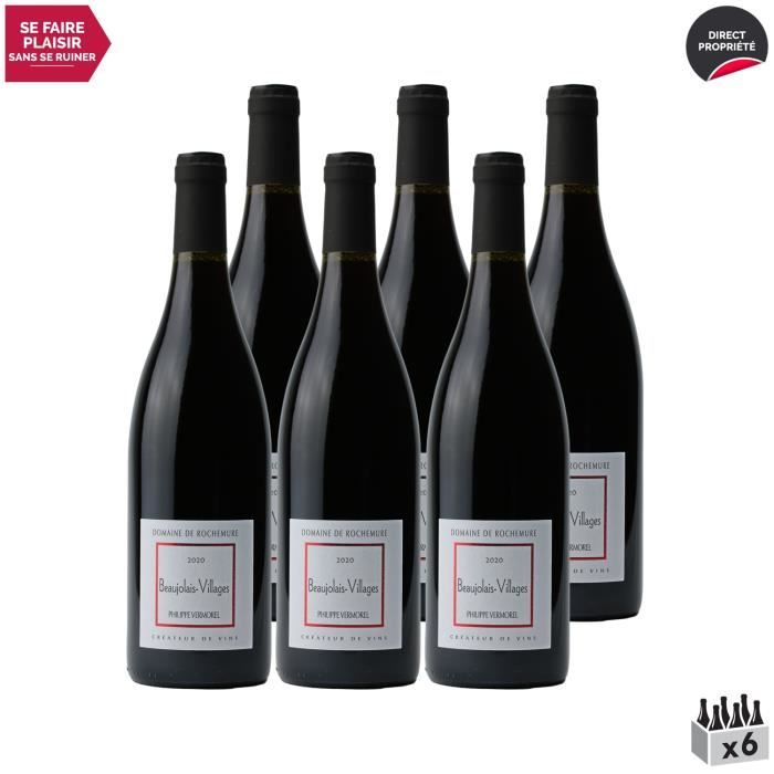 Beaujolais Villages Rouge 2020 - Lot de 6x75cl - Domaine de Rochemure - Vin AOC Rouge du Beaujolais - Cépage Gamay