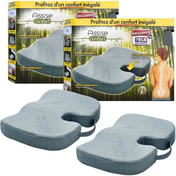 Lot de 2 Assise Confort – Coussin Ergonomique 45x36 cm avec Découpe Ingénieuse, Mousse Haute Densité