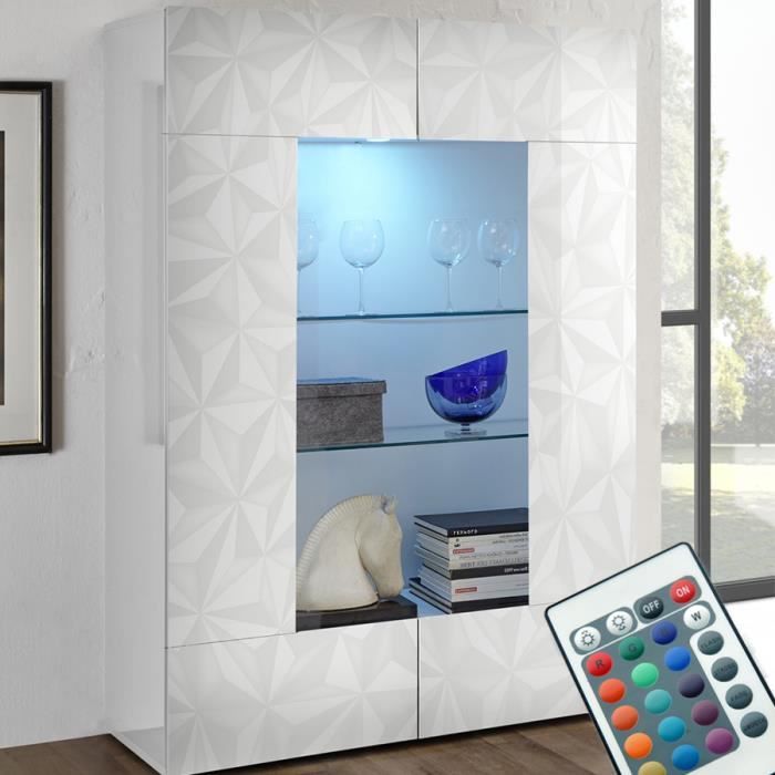 Vaisselier lumineux blanc laqué design NINO L 121 x P 42 x H 166 cm Blanc