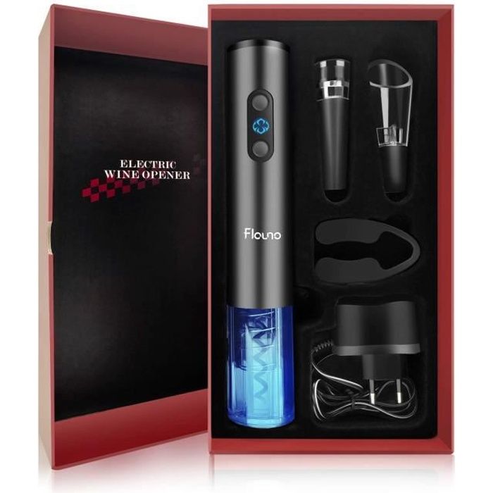 Flauno Tire Bouchon Électrique Rechargeable, Ouvre-Bouteille Automatique avec Boite Cadeau, Ensembles d'accessoires pour Vin avec