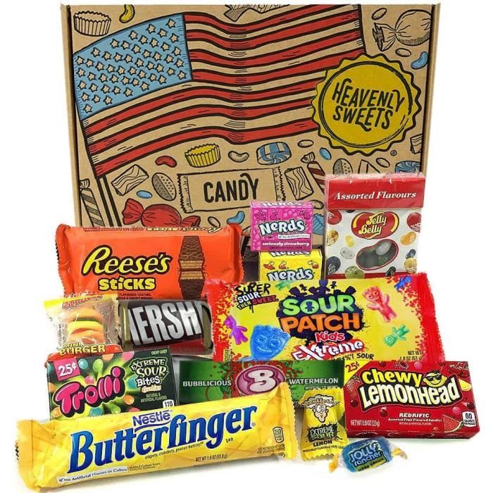 Boite de Bonbons et Chocolat - Assortiment Américain de Friandises - Panier Cadeau pour Enfant et Adulte - Anniversaire, Noël, Calen