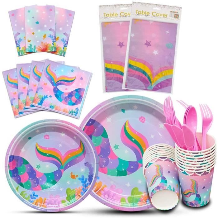 Vaisselle WERNNSAI Sirène Ensemble de Vaisselle - Sirène Scintill Fournitures de Fête pour Filles Jetables Dîner Dessert 231513