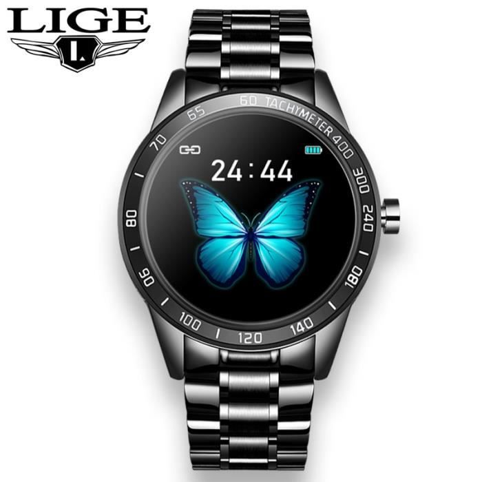 Montre connectée,2020New acier bleu montre intelligente Reloj Inteligente IP67 GPS pour Android iPhone smartwatch - Type Black S