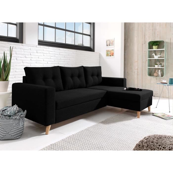 Canapé d'angle Noir Tissu Design Confort