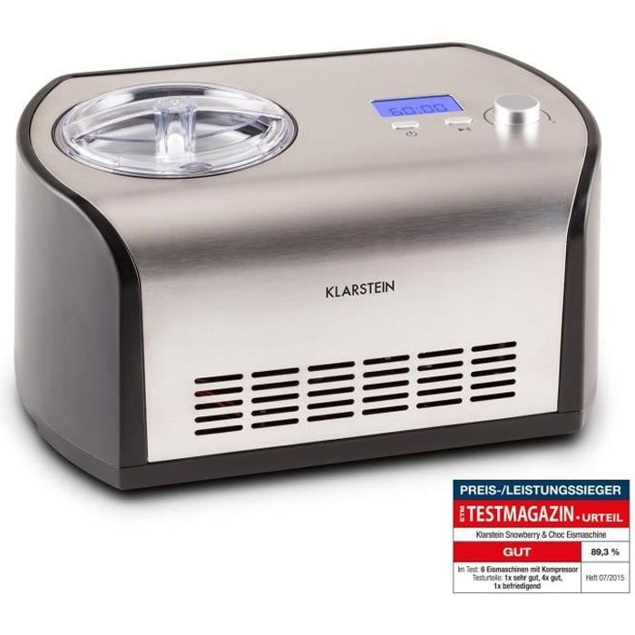 Klarstein Snowberry & Choc - Machine à crèmes glacées de 1,2 l avec fonction maintien au frais (préparation en 40 minutes)
