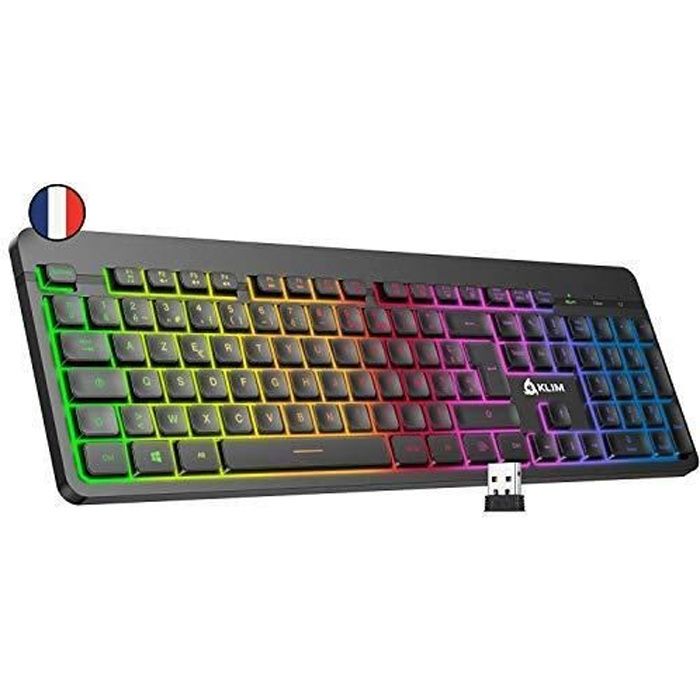 KLIM Light V2 Clavier sans Fil AZERTY FR + Fin, Ergonomique, Discret, Waterproof, Silencieux + Clavier Gamer rétroéclairé pour PC
