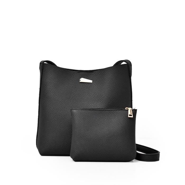 Sac à bandoulière simple en cuir décontracté pour femme Sac fourre-tout en cuir PU souple, noir