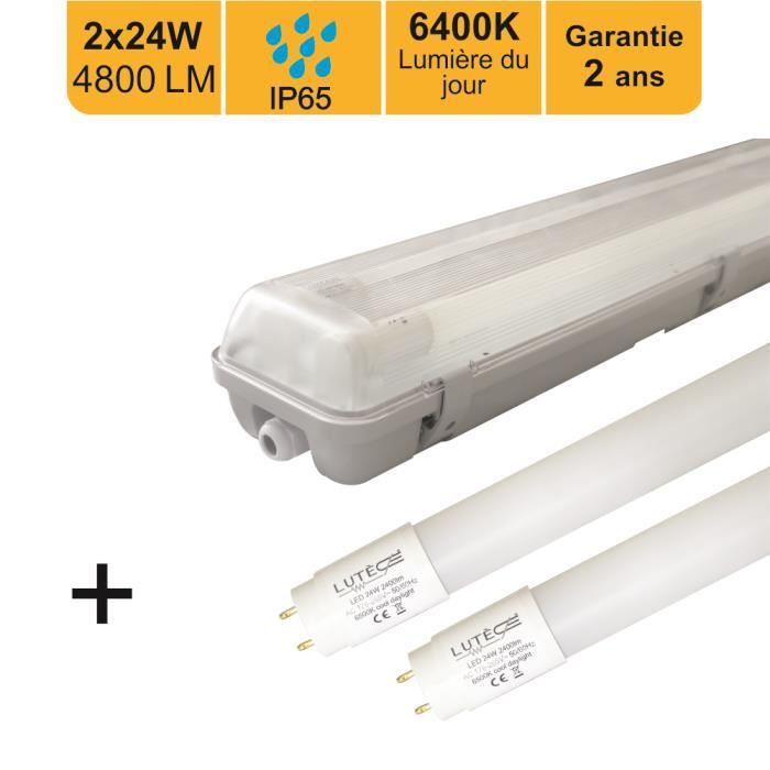 Boitier étanche traversant 150cm + 2 tubes LED 2x24W 48000lm 6500K